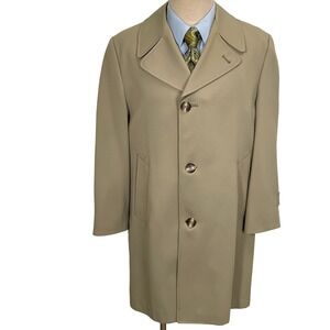 Vintage Gleneagles Rain Coat Mens 40S Tan Rain Repellent Polyester Overcoat